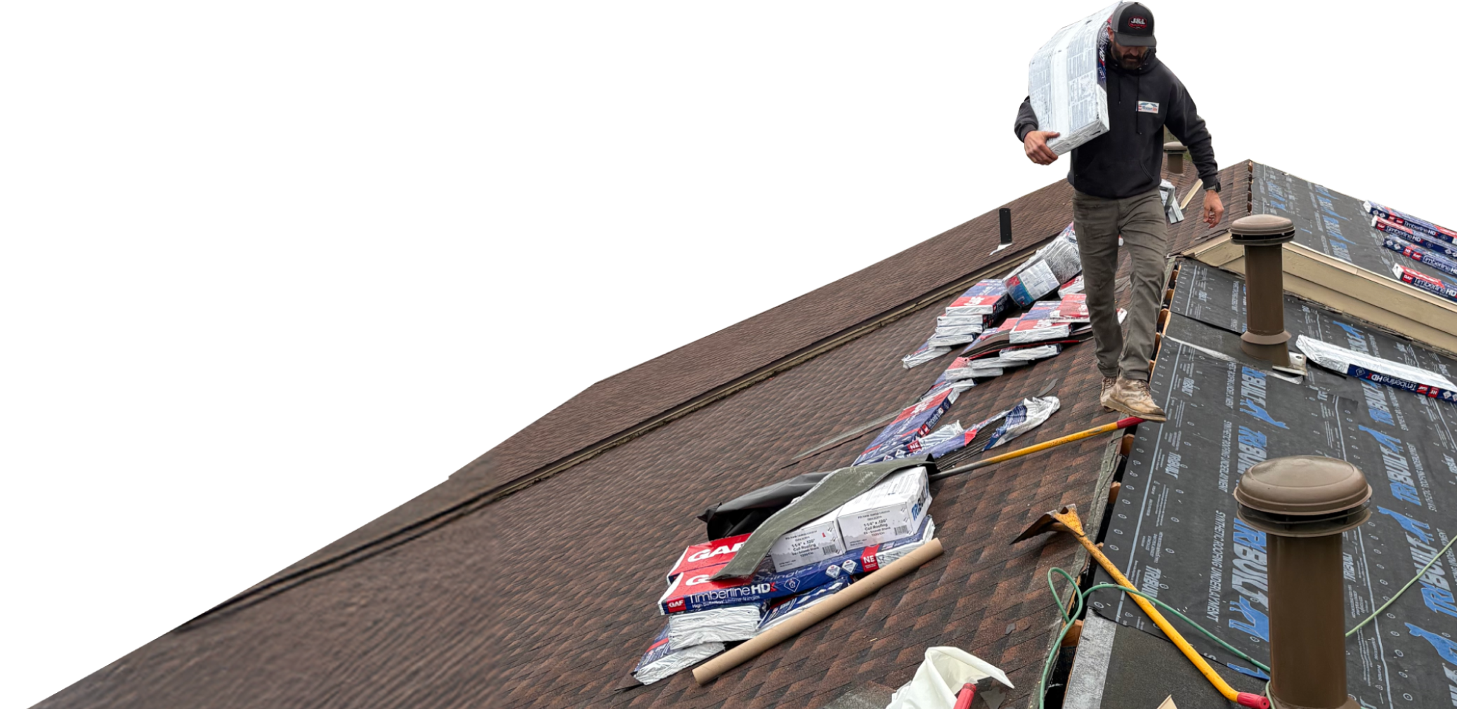 Roofing professional on rooftop