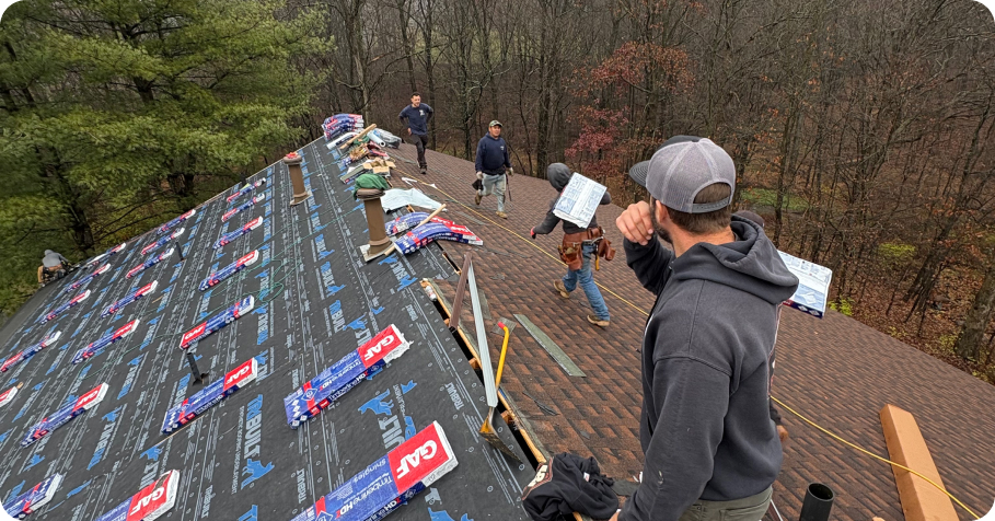 Roofing crew on a residential roof