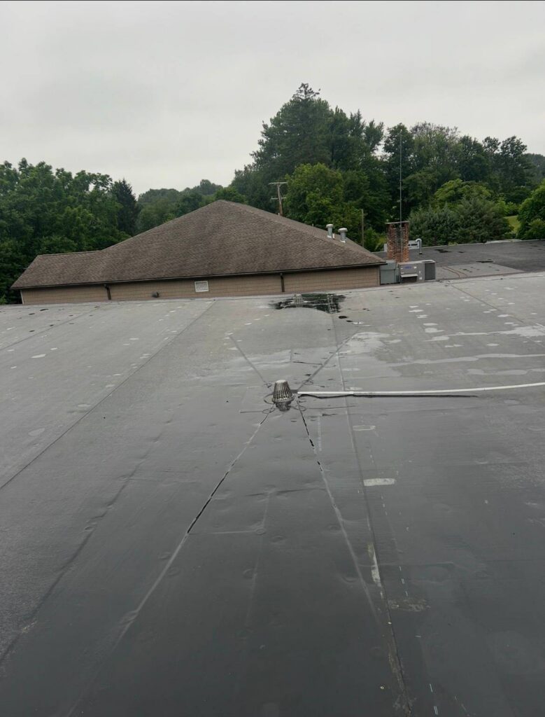 EPDM rubber roof replacement in progress